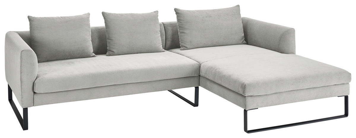 ECKSOFA in Cord Grau  284/178 cm  - Schwarz/Grau, KONVENTIONELL, Textil/Metall (284/178cm) - Hom`in