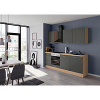 KÜCHENBLOCK 230 cm   in Dunkelgrau  - Edelstahlfarben/Eichefarben, Design, Holzwerkstoff/Metall (230cm) - Impuls