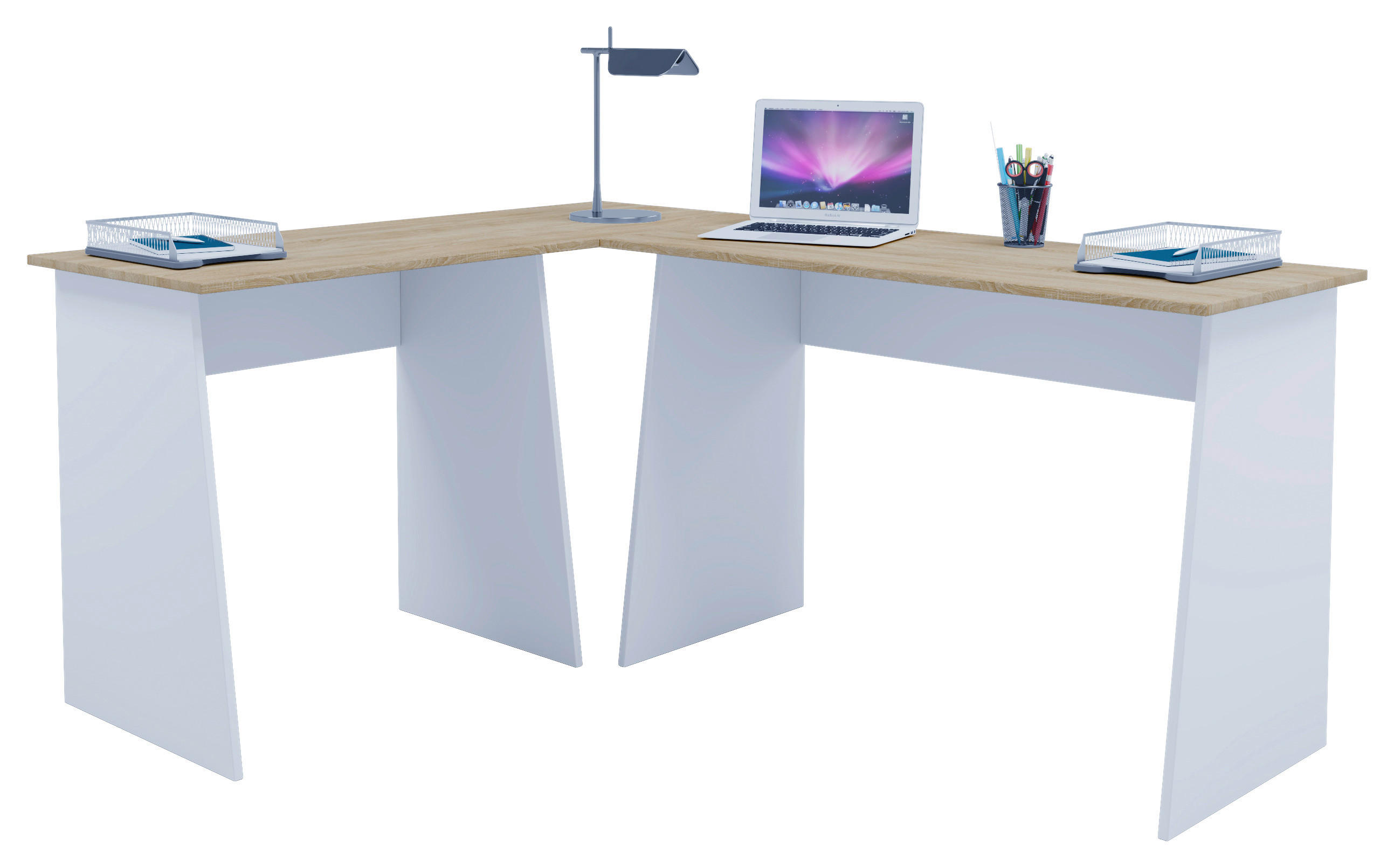 ECKSCHREIBTISCH 105/135/74 cm  in Weiß, Sonoma Eiche  - Weiß/Sonoma Eiche, Design, Holzwerkstoff (105/135/74cm) - MID.YOU