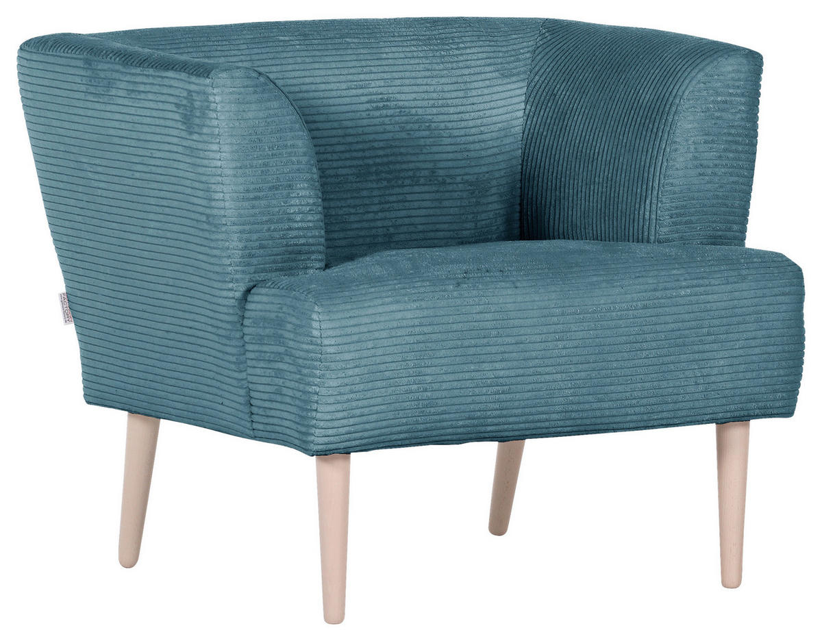 SESSEL in Cord Petrol  - Buchefarben/Petrol, Design, Holz/Textil (85/71/80cm) - Hom`in