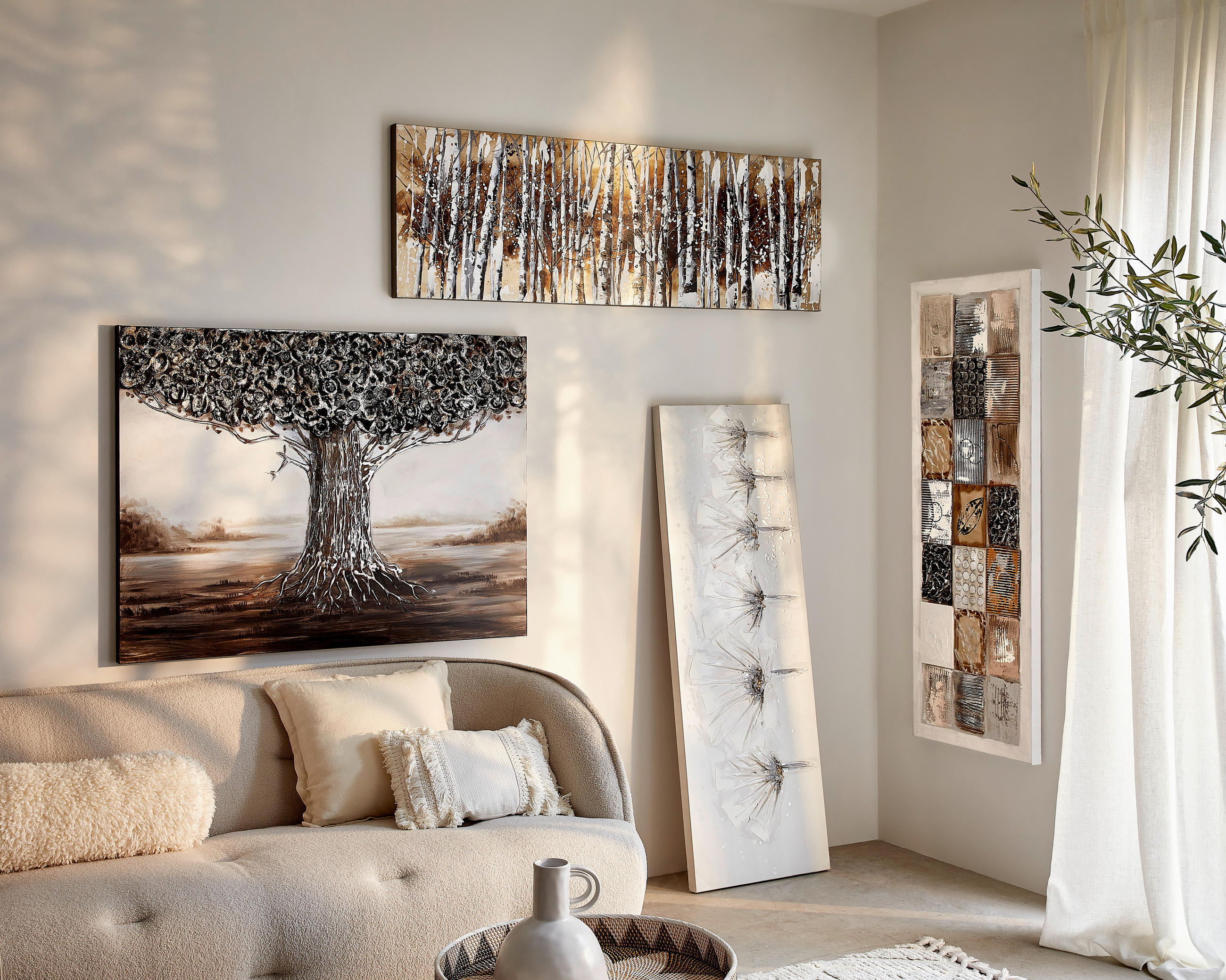 ÖLGEMÄLDE Blumen 150/50 cm  - Weiß, LIFESTYLE, Holz/Textil (150/50cm) - Monee