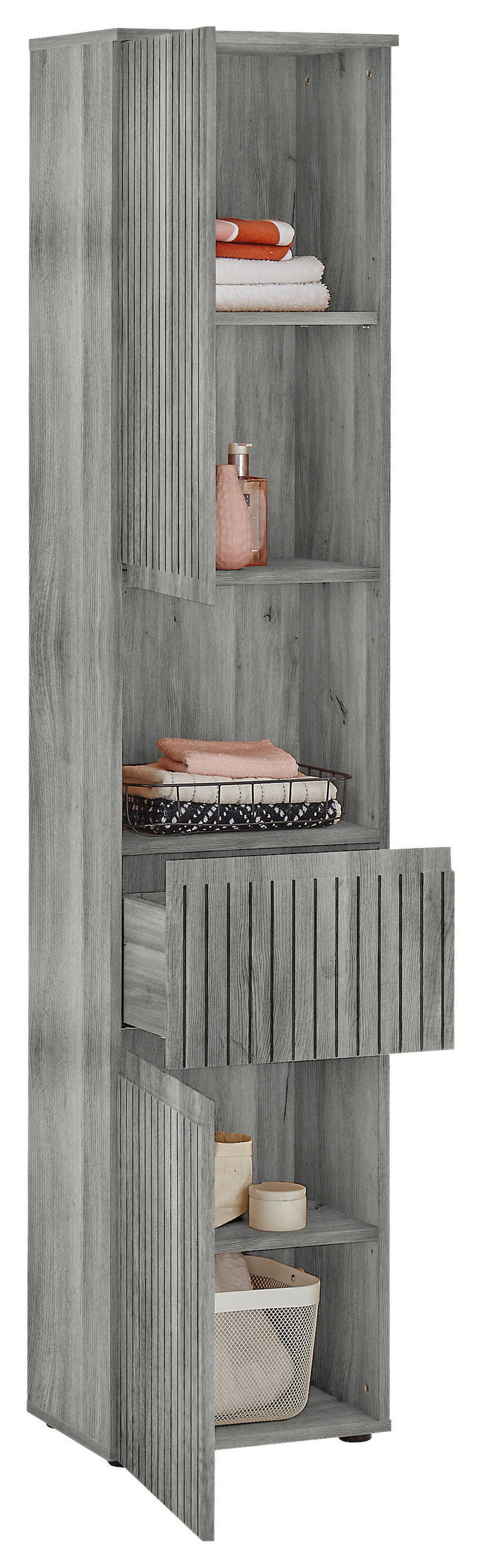 HOCHSCHRANK 40/181/31 cm  - Eiche grau/Schwarz, MODERN, Holzwerkstoff/Kunststoff (40/181/31cm) - MID.YOU