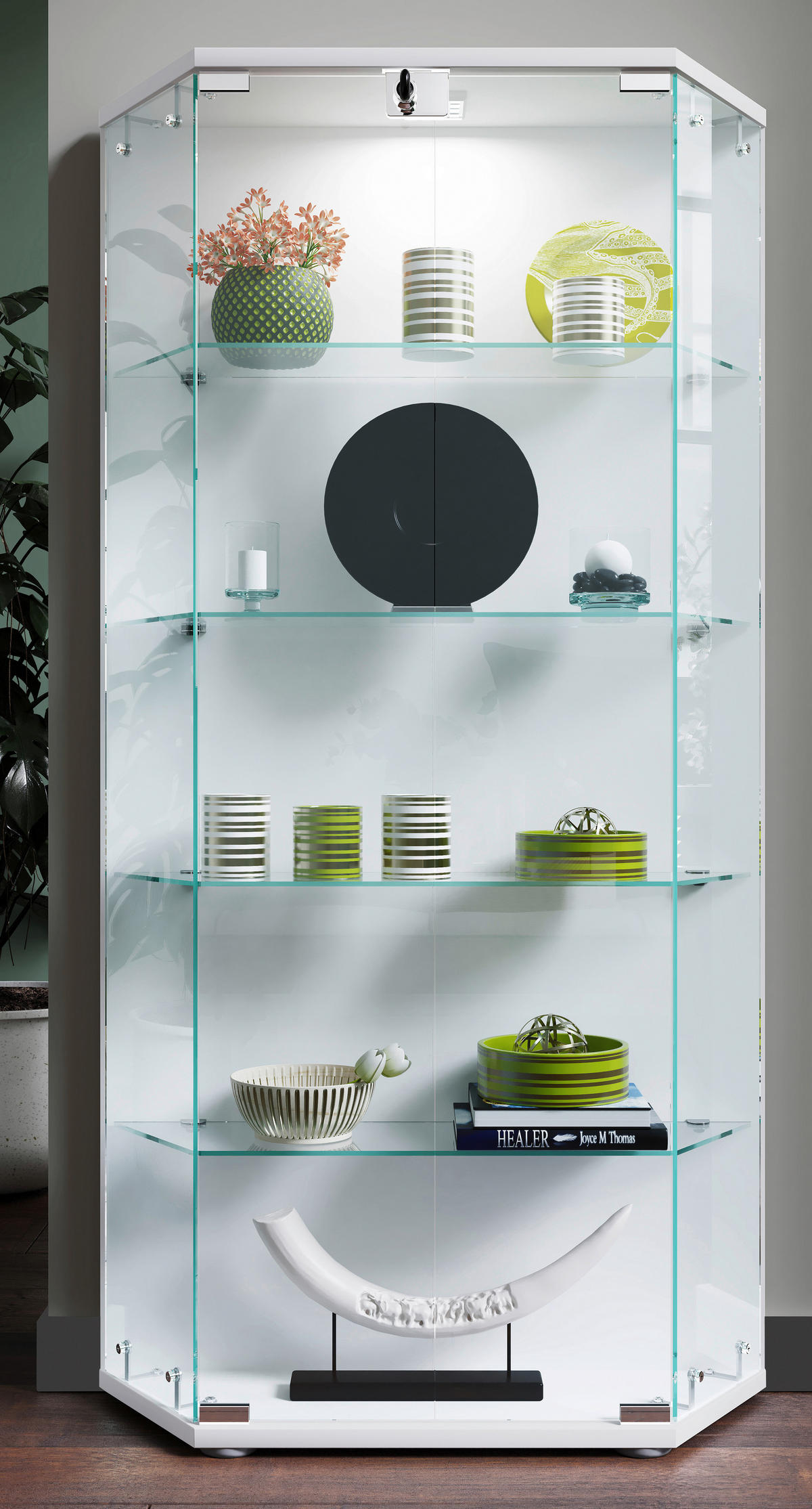 VITRINSKÅP  i vit  - vit/svart, Design, trämaterial/glas (83/114/17cm) - MID.YOU