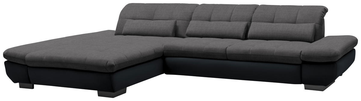 ECKSOFA in Mikrofaser Grau  - Schwarz/Grau, Design, Textil/Metall (204/341cm) - Xora