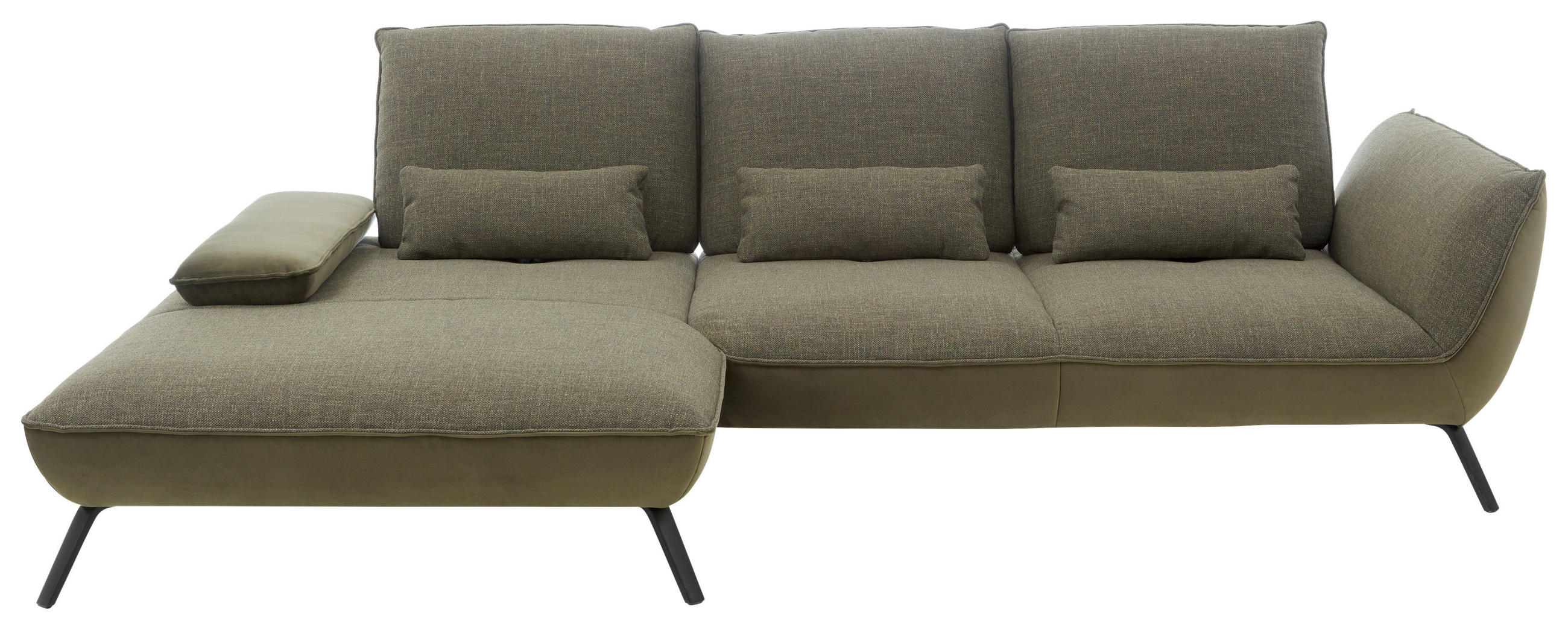 ECKSOFA Olivgrün Flachgewebe - Schwarz/Olivgrün, Design, Textil/Metall (191/301cm) - Moderano