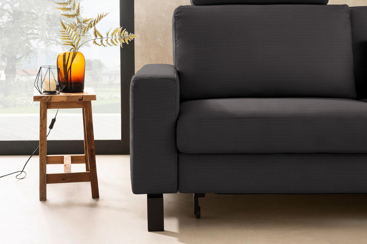 ECKSOFA Cord Dunkelbraun  - Dunkelbraun/Schwarz, Design, Textil/Metall (298/185cm) - Pure Home Lifestyle