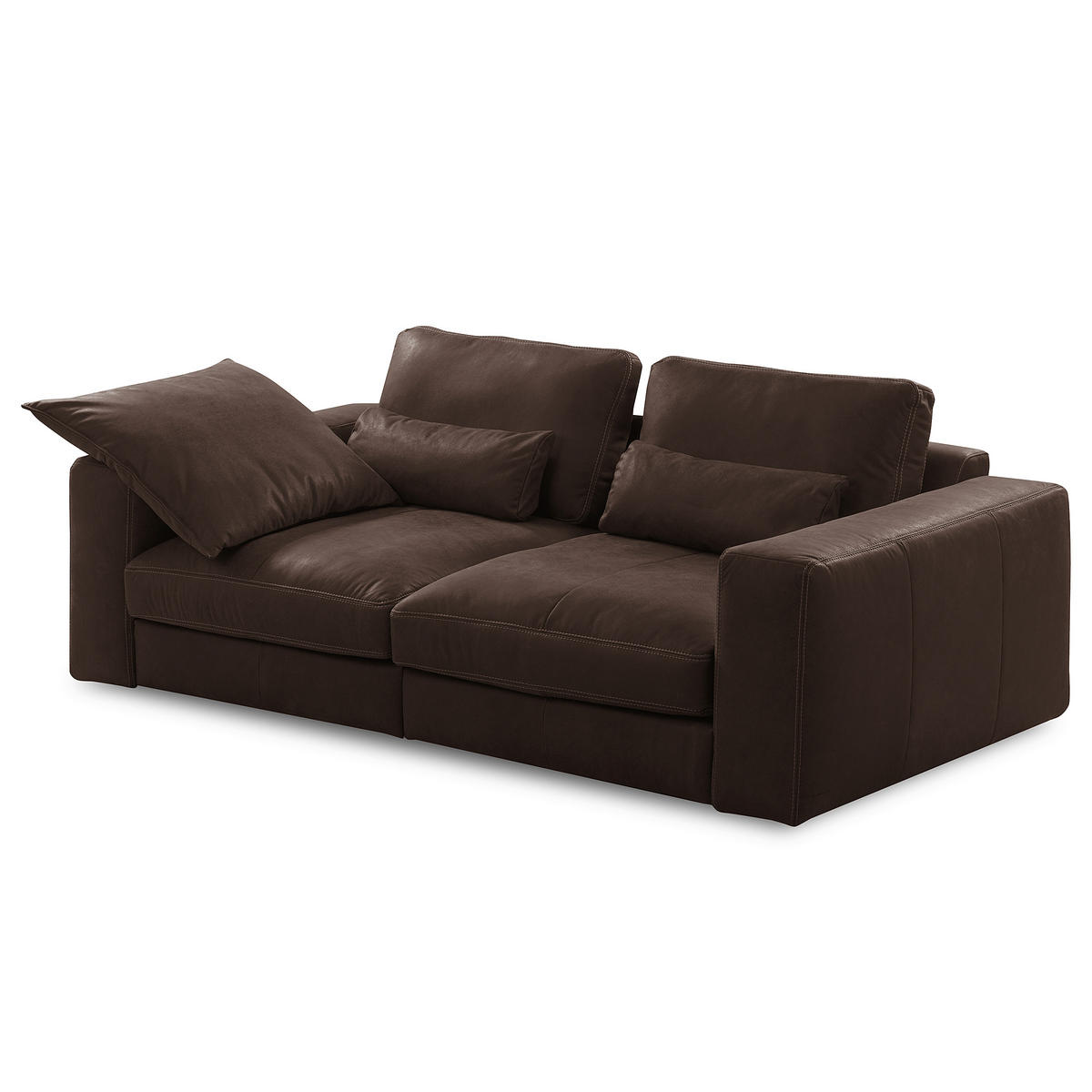 2-SITZER-SOFA  in Echtleder Dunkelbraun   - Dunkelbraun/Beige, Design, Leder/Kunststoff (240/85/123cm) - Livetastic