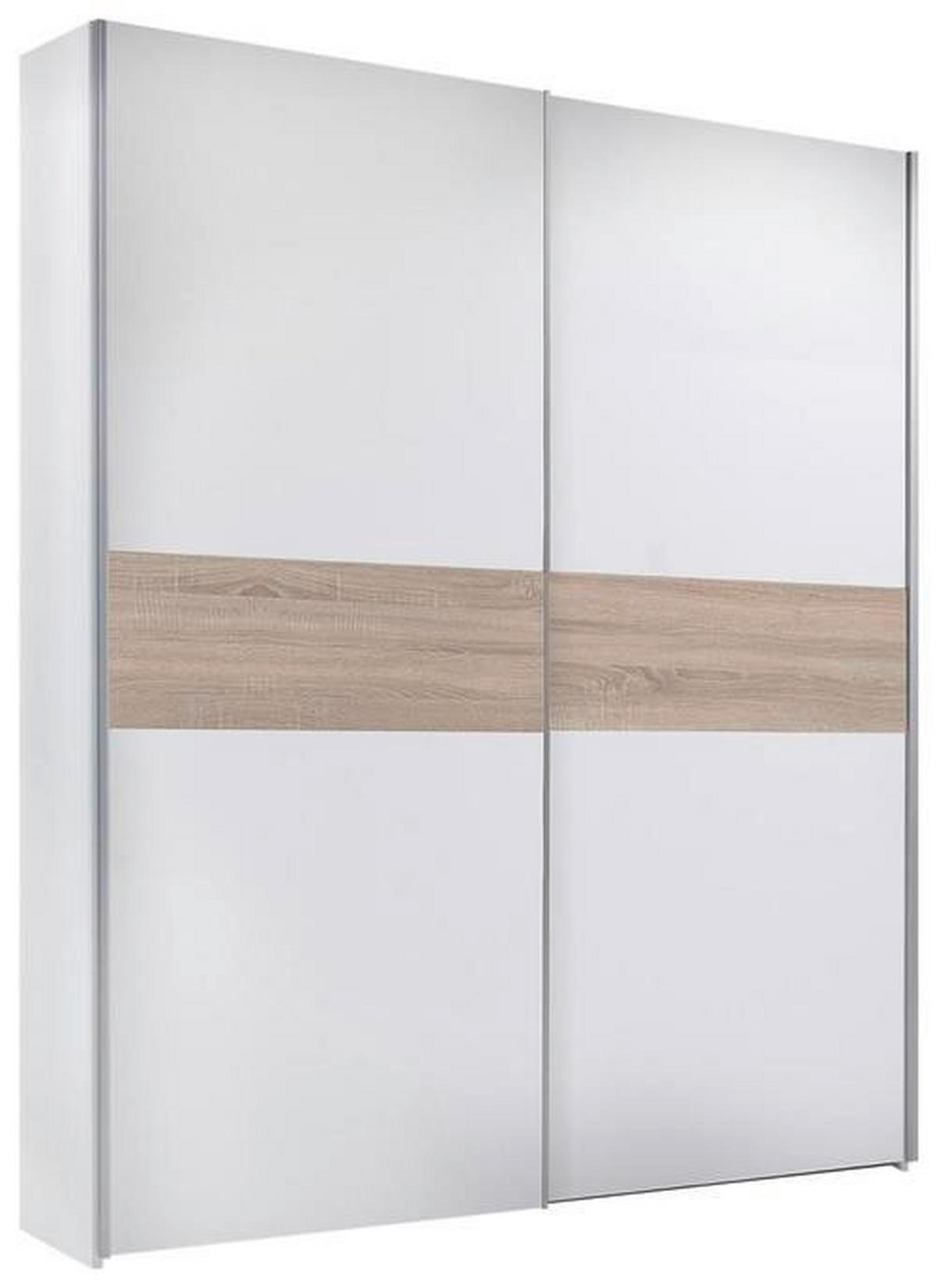 SCHWEBETÜRENSCHRANK 2-türig Weiß, Sonoma Eiche  - Eichefarben/Alufarben, KONVENTIONELL, Holzwerkstoff/Metall (170/195/59cm) - Carryhome