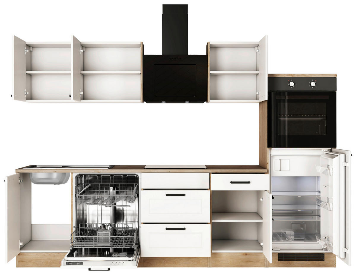 KÜCHENBLOCK 280 cm   in Weiß, Eichefarben  - Eichefarben/Schwarz, Basics, Holzwerkstoff/Metall (280cm) - FlexWell