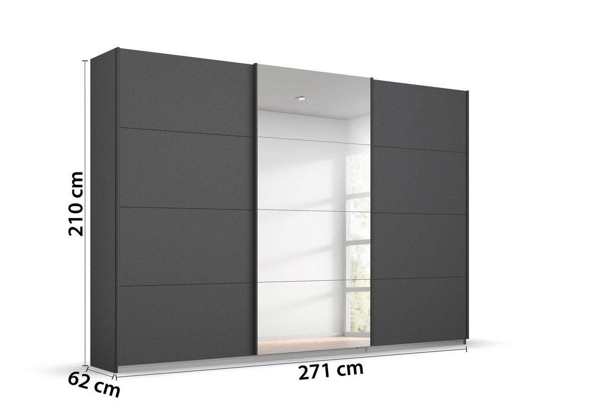 FÜGGESZTETT TOLÓAJTÓS SZEKRÉN szürke  - sötétszürke/szürke, Design, faalapú anyag/Üveg (270/230/62cm) - Xora