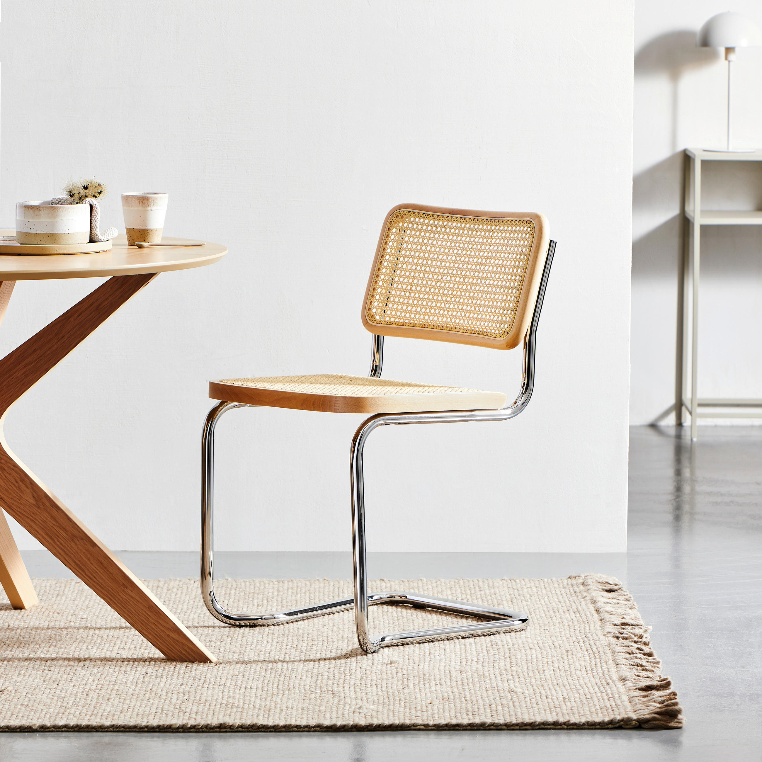 SCHWINGSTUHL  in Stahl  - Chromfarben/Beige, Design, Holz/Metall (46/82/48cm) - Livetastic