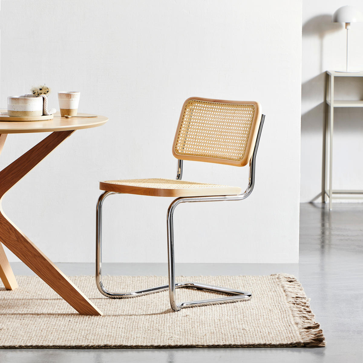 SCHWINGSTUHL  in Stahl  - Chromfarben/Beige, Design, Holz/Metall (46/82/48cm) - Livetastic