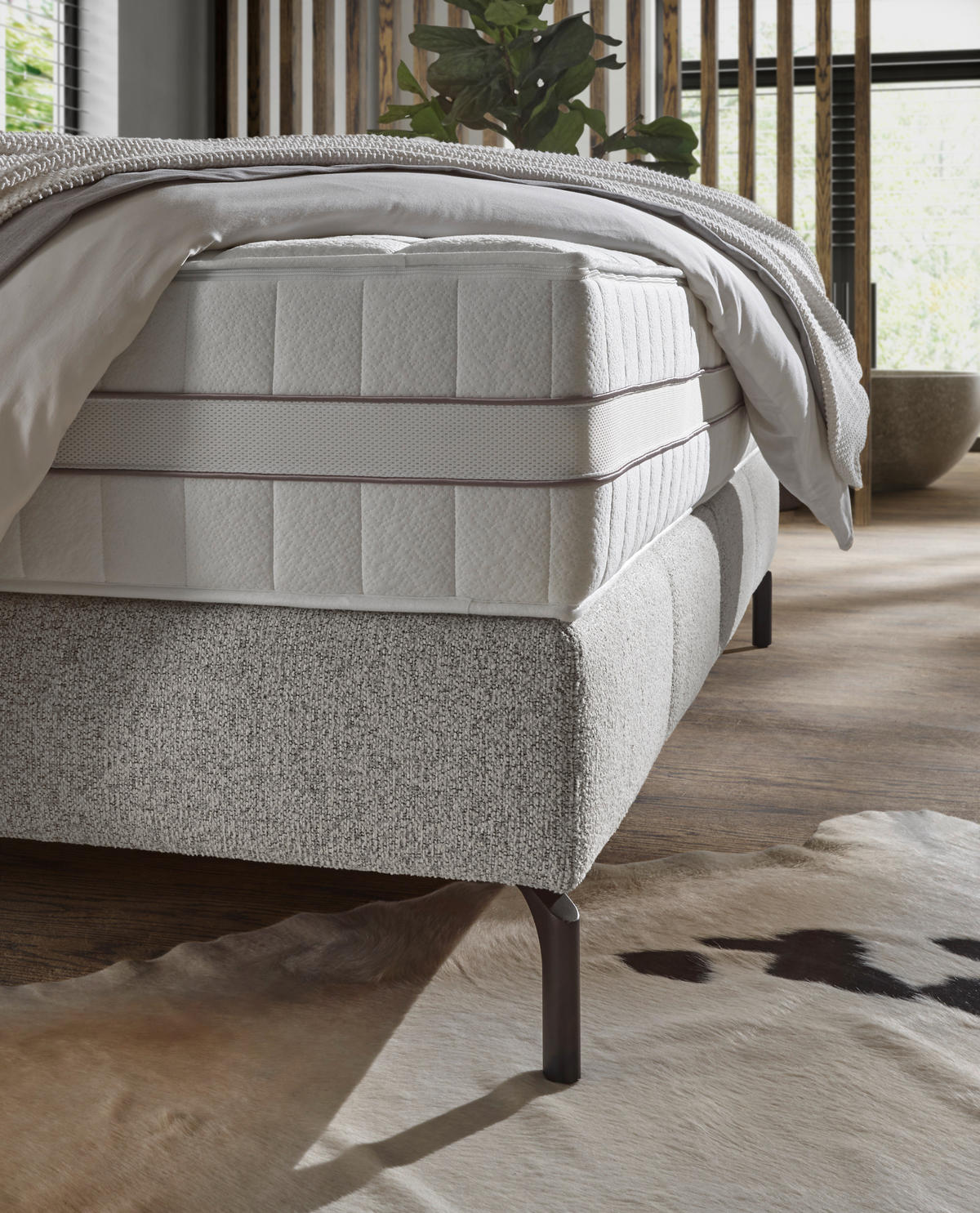 BOXSPRINGBETT 180/200 cm,  in Hellgrau, H2 + H3 = mittel + fest  - Hellgrau/Schwarz, KONVENTIONELL, Textil/Metall (180/200cm) - Voleo