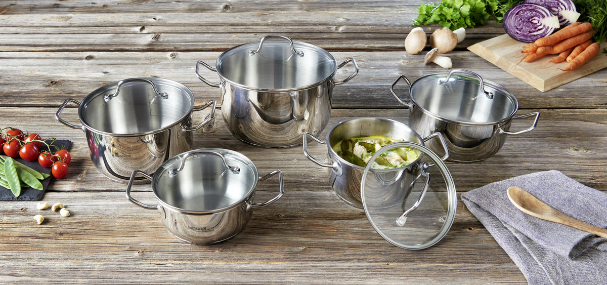 FŐZŐEDÉNYKÉSZLET 5 részes  - nemesacél/áttetsző, Basics, Üveg/fém - Homeware Profession.