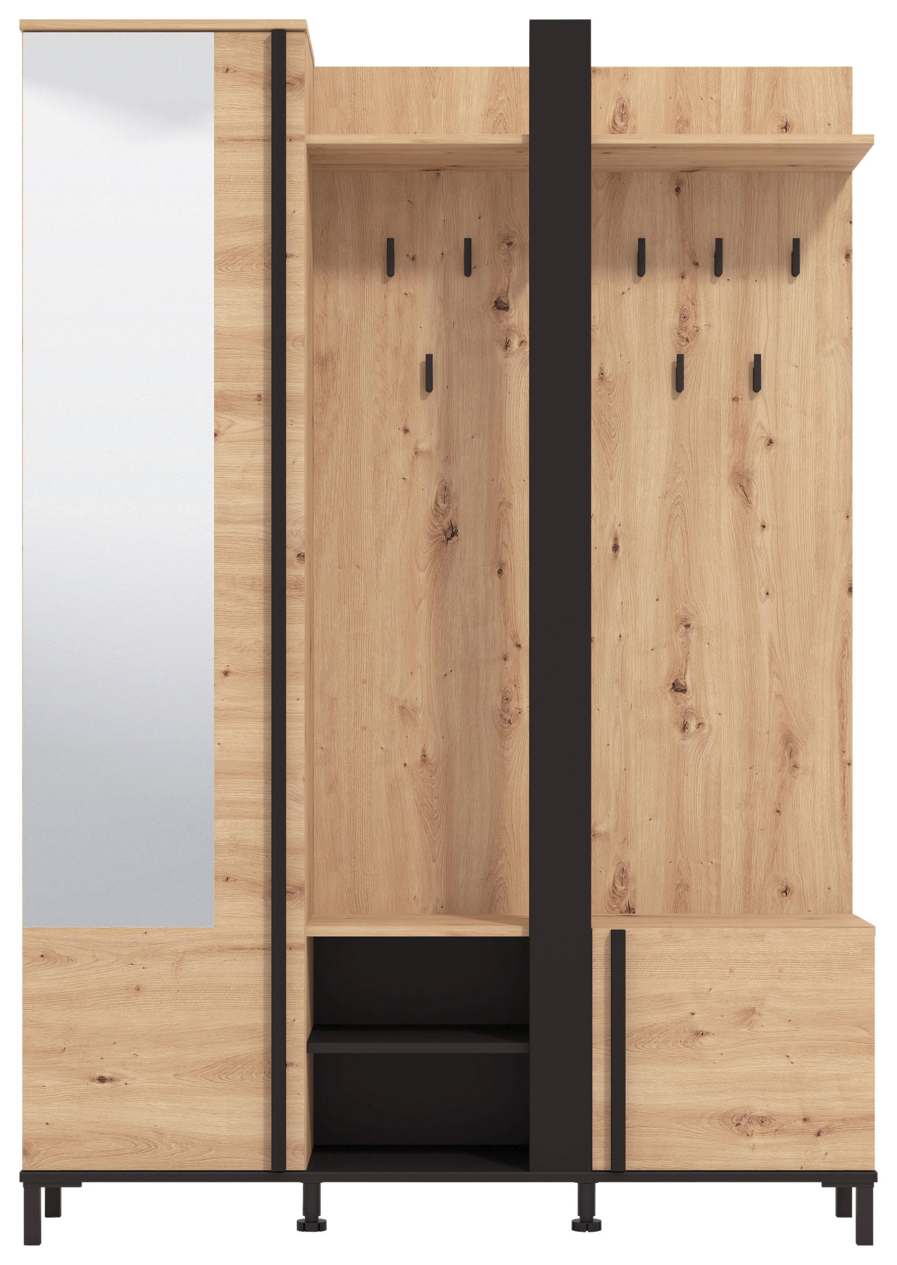 Carryhome Garderobe Schwarz, Eiche Artisan 134.5x192.5x34.5 cm