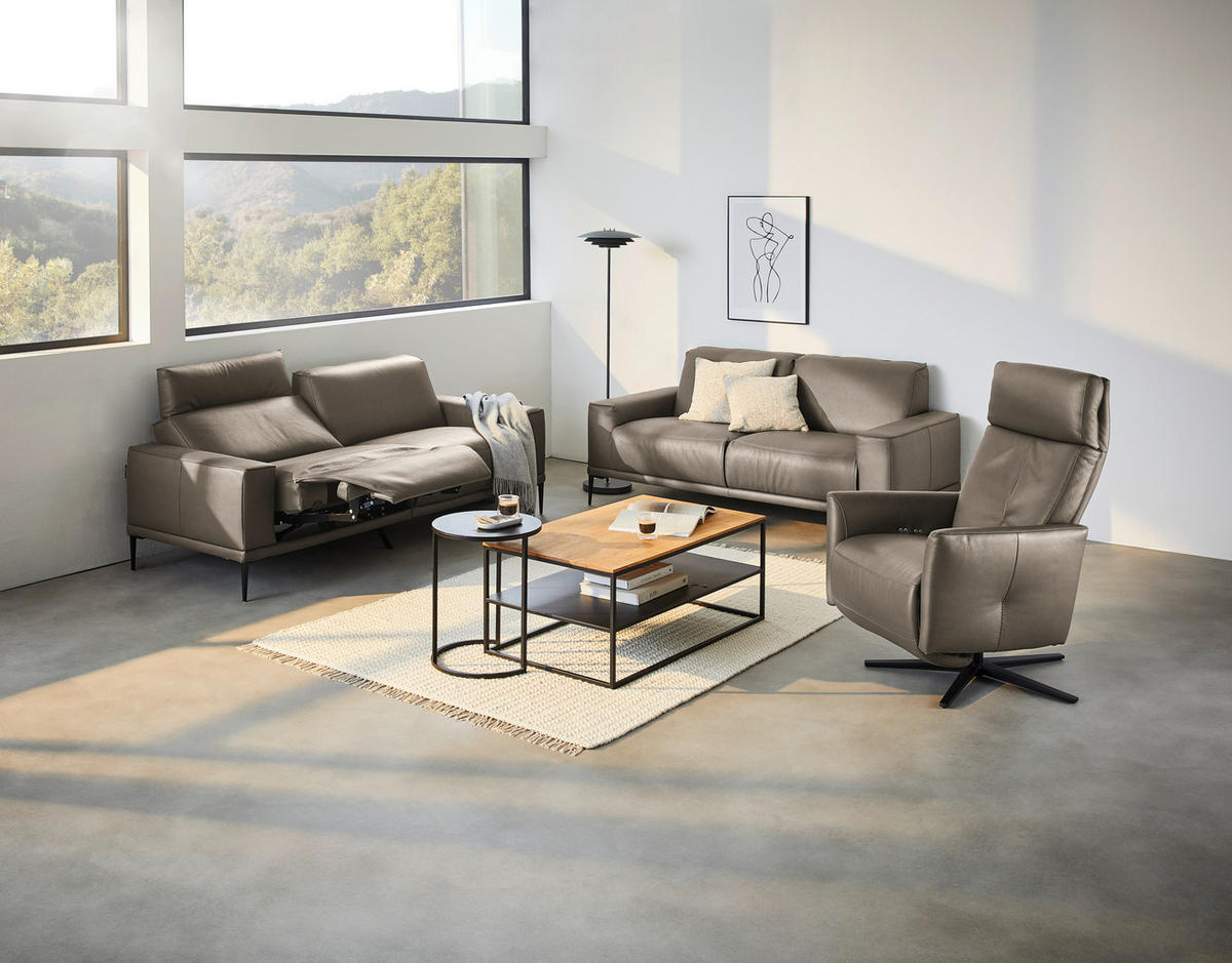 2-SITZER-SOFA in Echtleder Taupe  - Taupe/Schwarz, Design, Leder/Metall (180/82/92cm) - Johann Jakob
