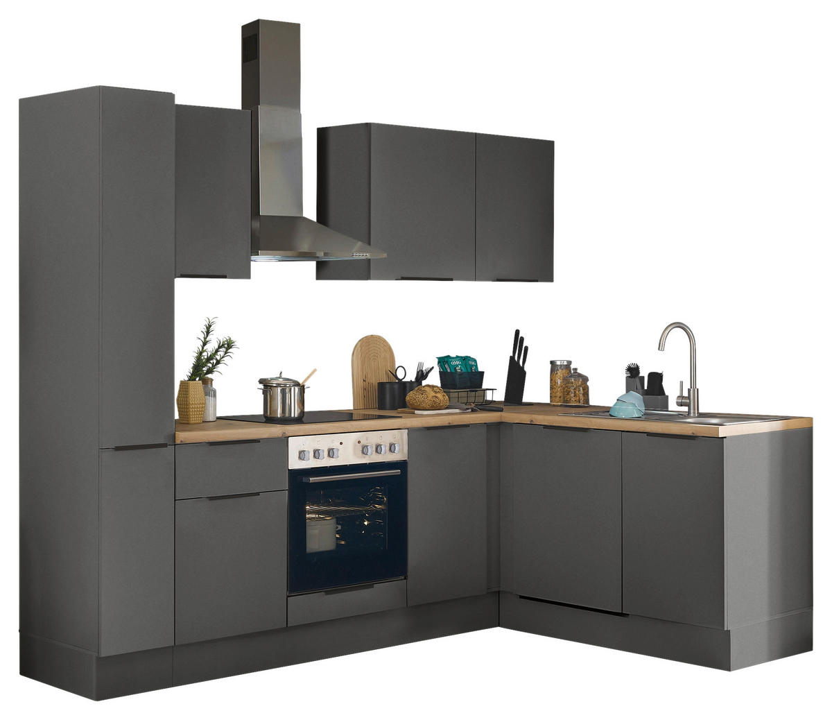 ECKKÜCHE 250/175 cm  in Graphitfarben  - Schwarz/Graphitfarben, Basics, Holzwerkstoff/Metall (250/175cm) - Xora