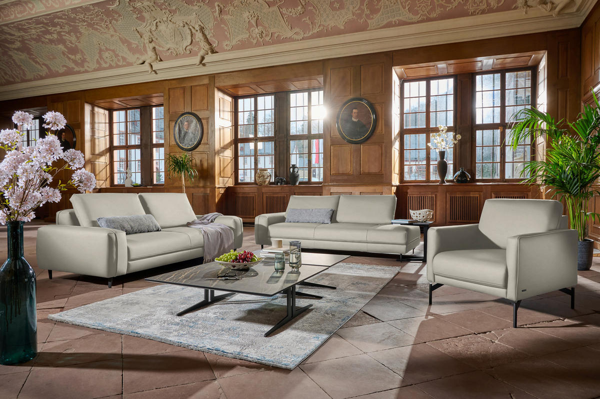 3-SITZER-SOFA  in Echtleder Hellgrau   - Anthrazit/Hellgrau, Design, Leder/Metall (230/70/109cm) - Johann Jakob