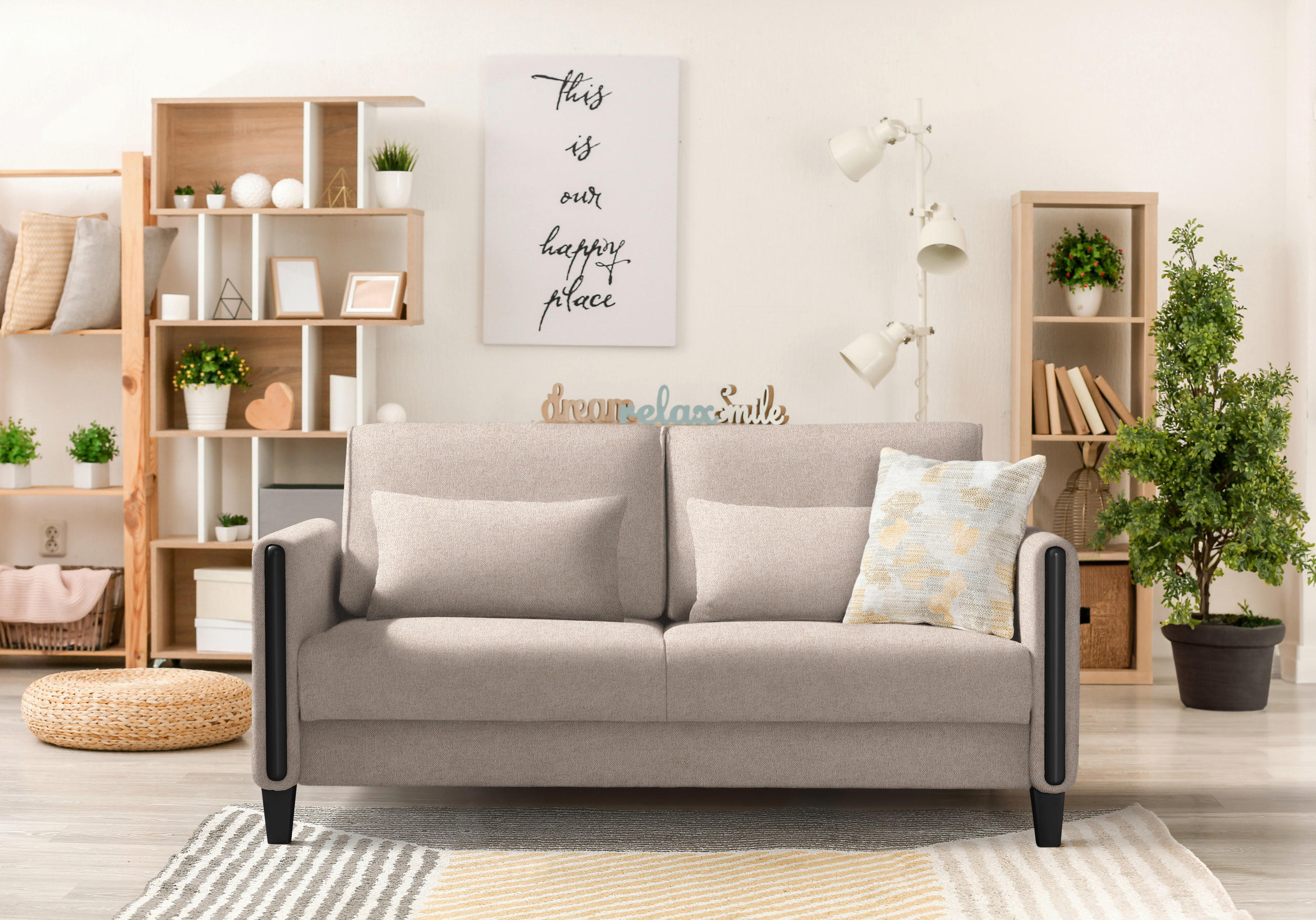 SCHLAFSOFA in Holz, Textil Schwarz, Beige  - Beige/Schwarz, Design, Holz/Textil (174/88/104cm) - Niels Andersson