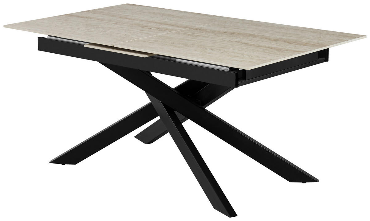 ESSTISCH 200/90/76 cm  Metall, Stein ausziehbar rechteckig Schwarz, Beige  - Beige/Schwarz, MODERN, Stein/Metall (200/90/76cm) - MID.YOU