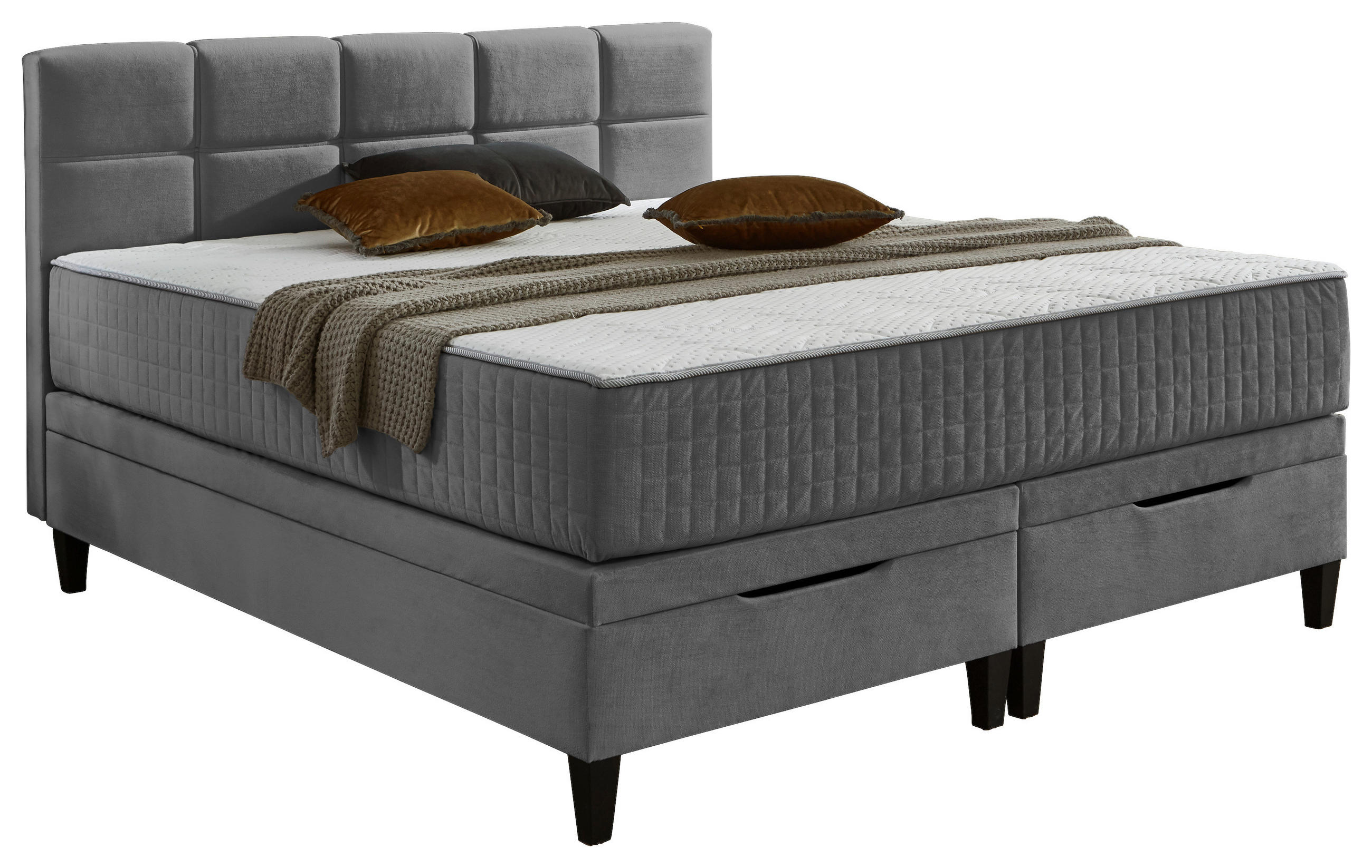 BOXBETT 180/200 cm,  in Anthrazit, Matratzen, Bettkasten, H2 + H3 = mittel + fest  - Anthrazit, KONVENTIONELL, Textil (180/200cm) - Boxxx