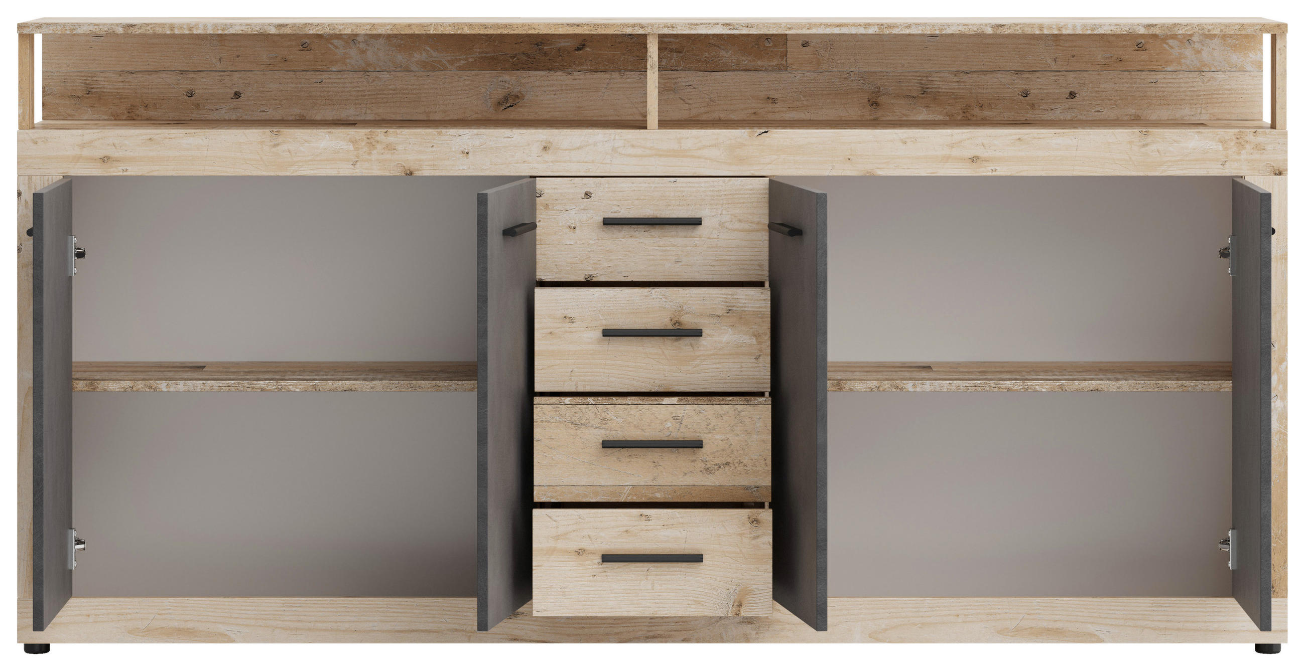 Thumbnail - Mid.you Sideboard, Anthrazit, Eiche, Kunststoff, 2 Fächer, 4 Schublade(n) Schubladen, 190x96x32 cm, stehend, in verschie...