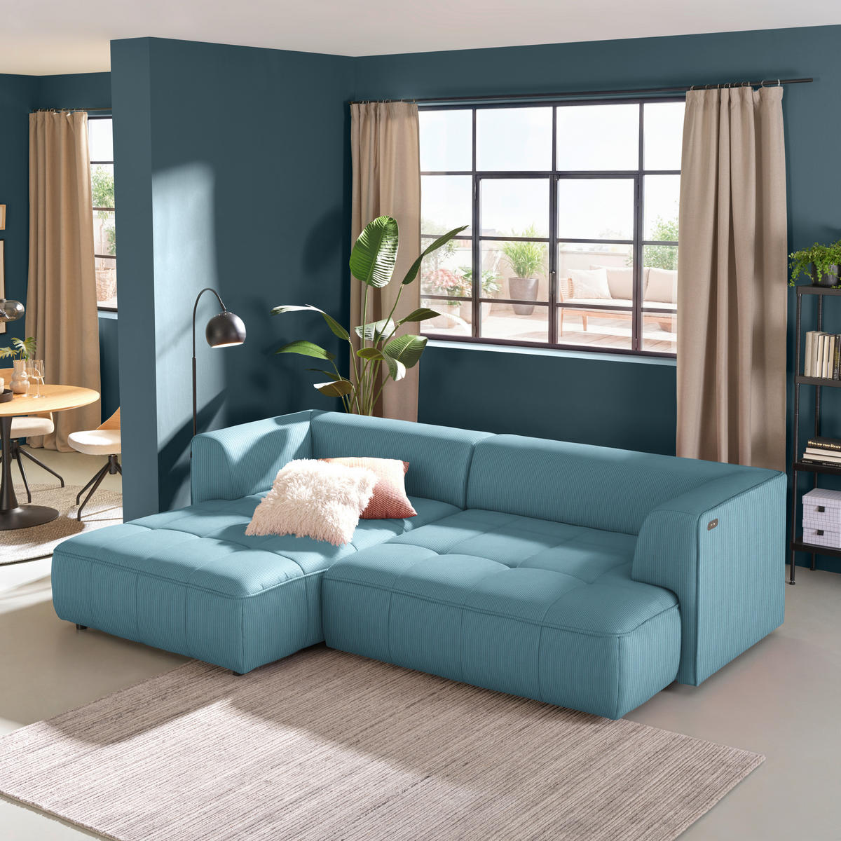 ECKSOFA  in Feincord Hellblau  188/288 cm  - Schwarz/Hellblau, Design, Kunststoff/Textil (188/288cm) - Welnova