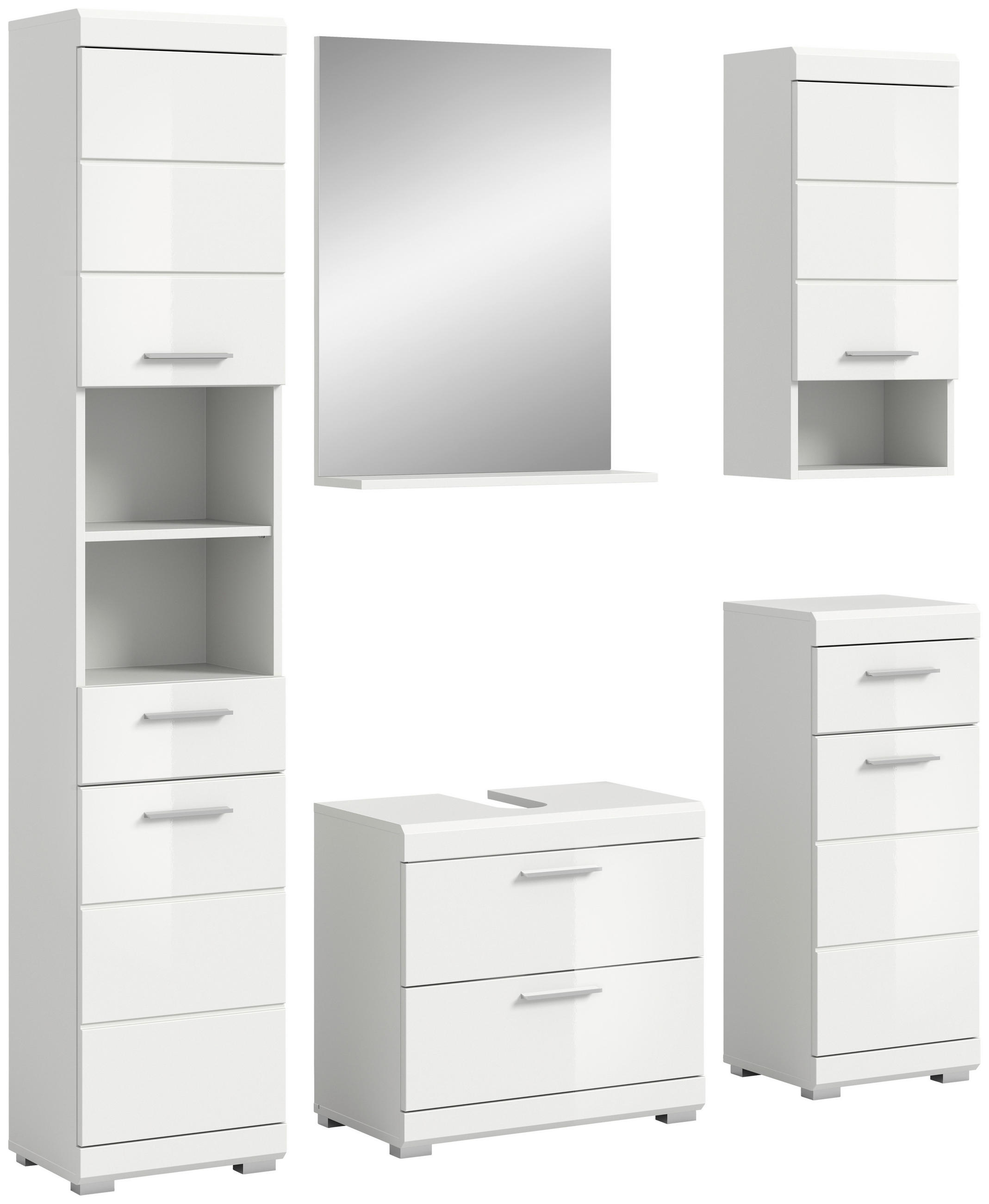 BADEZIMMER 5-teilig  in 134 cm  - Weiß Hochglanz/Silberfarben, MODERN, Glas/Holzwerkstoff (134cm) - MID.YOU