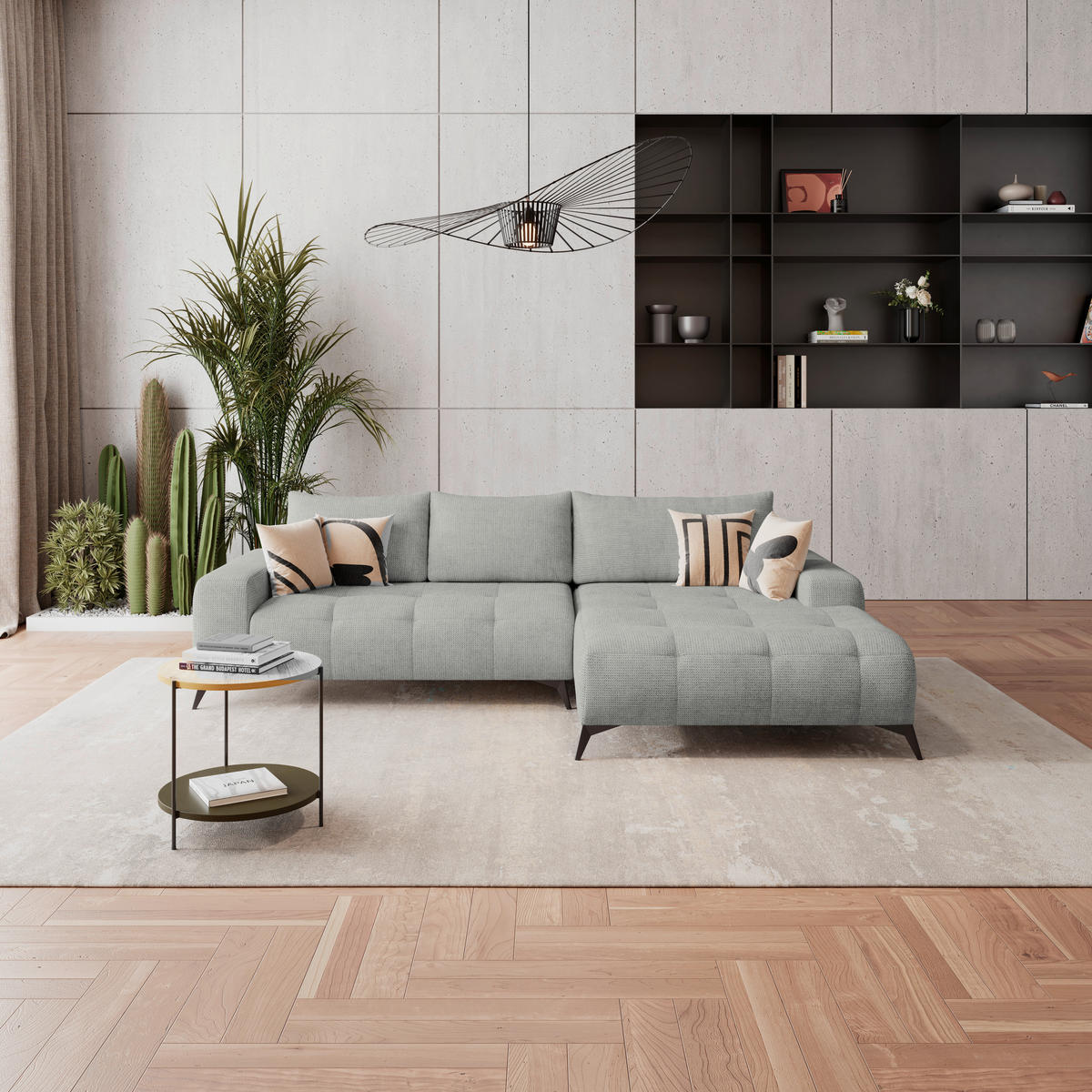 HÖRNSOFFA i flatväv ljusgrå  - ljusgrå/svart, Trend, metall/textil (290/175cm) - MID.YOU