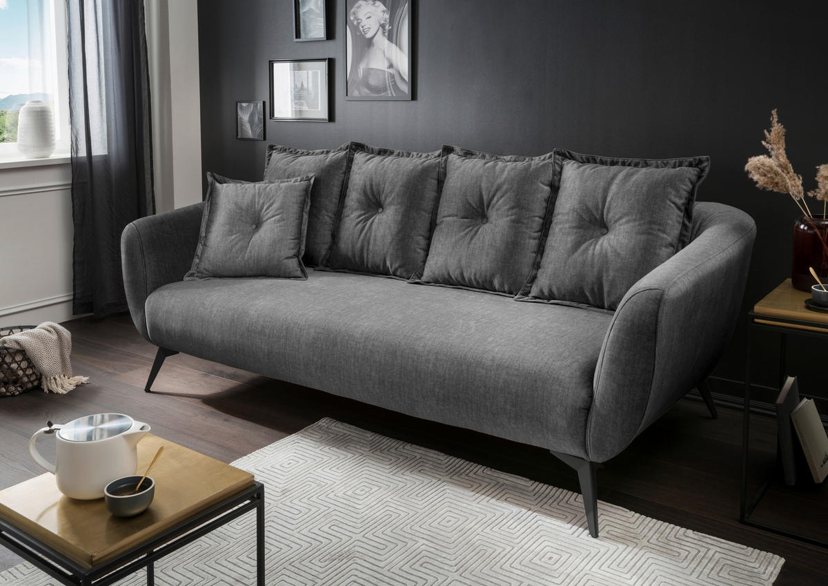 3-SITZER-SOFA in Velours Grau  - Schwarz/Grau, MODERN, Holz/Textil (236/94/103cm) - Livetastic