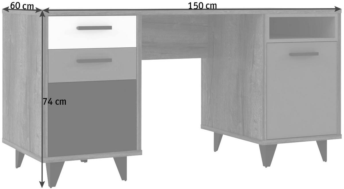 PSACÍ STŮL, šedá, zelená, černá, bílá, barvy dubu, 150/60/74 cm - bílá/šedá, Design, kov/kompozitní dřevo (150/60/74cm) - Carryhome
