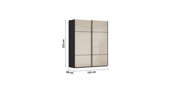 SCHWEBETÜRENSCHRANK 162/223/68 cm 2-türig Schwarz, Champagner - Champagner/Schwarz, KONVENTIONELL, Glas/Holzwerkstoff (162/223/68cm) - Novel