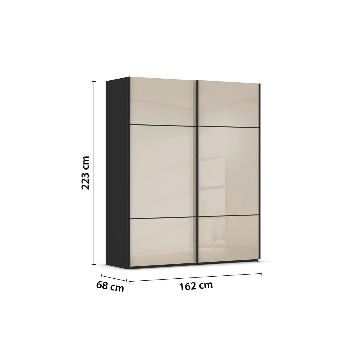 SCHWEBETÜRENSCHRANK in Schwarz, Champagner  - Champagner/Schwarz, Konventionell, Glas/Holzwerkstoff (162/223/68cm) - Novel