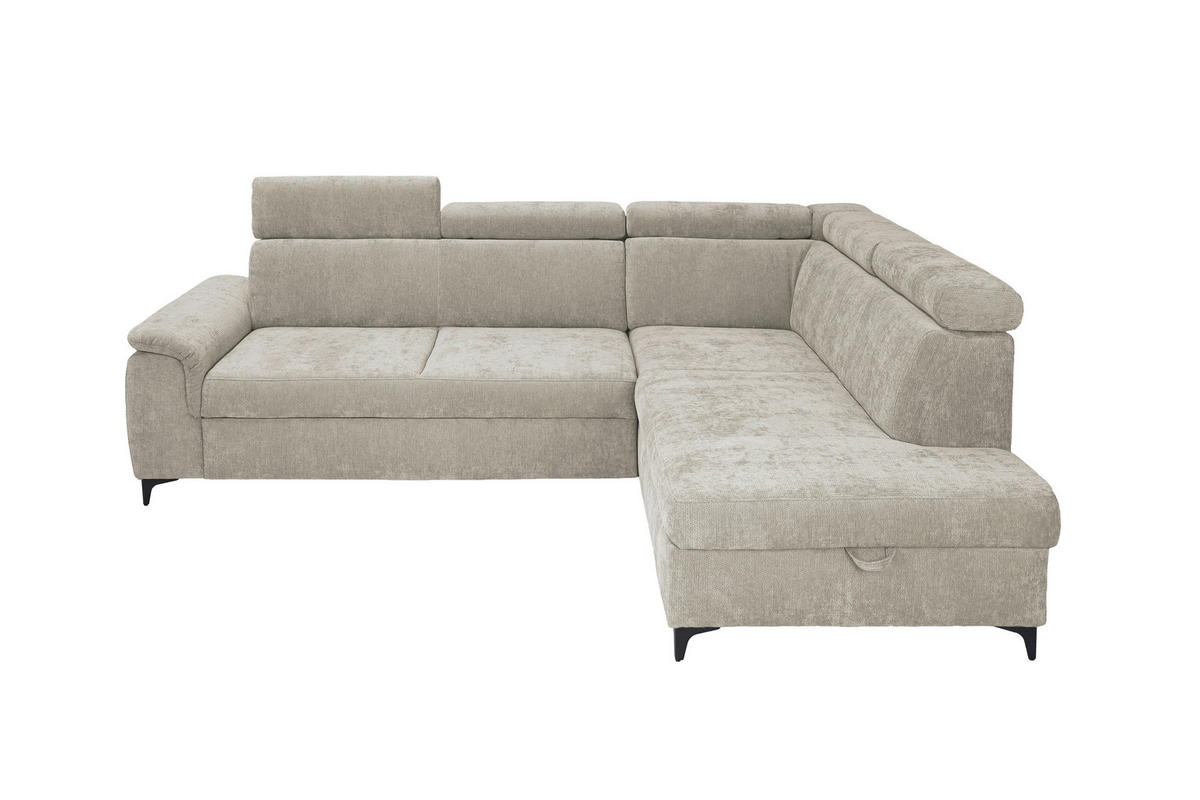 ECKSOFA Naturfarben Chenille Bettkasten, Schlaffunktion, Rücken echt, Kopfteilverstellung, Liegefläche im Originalstoff  - Schwarz/Naturfarben, KONVENTIONELL, Textil/Metall (265/206cm) - Carryhome