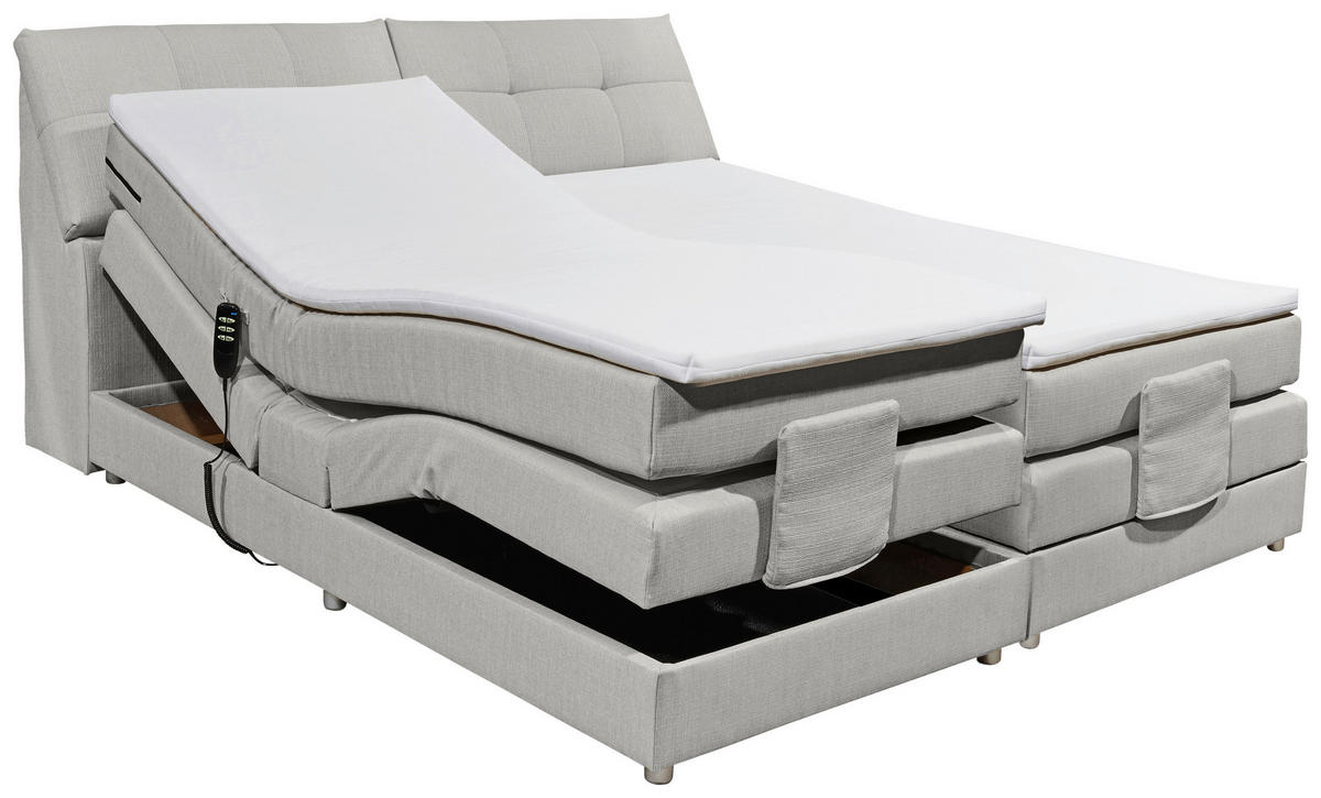 BOXSPRINGBETT 180/200 cm,  in Silberfarben, Matratze, Bettkasten, Topper, motorische Verstellbarkeit, H2 = mittel  - Silberfarben, Design, Kunststoff/Textil (180/200cm) - Esposa