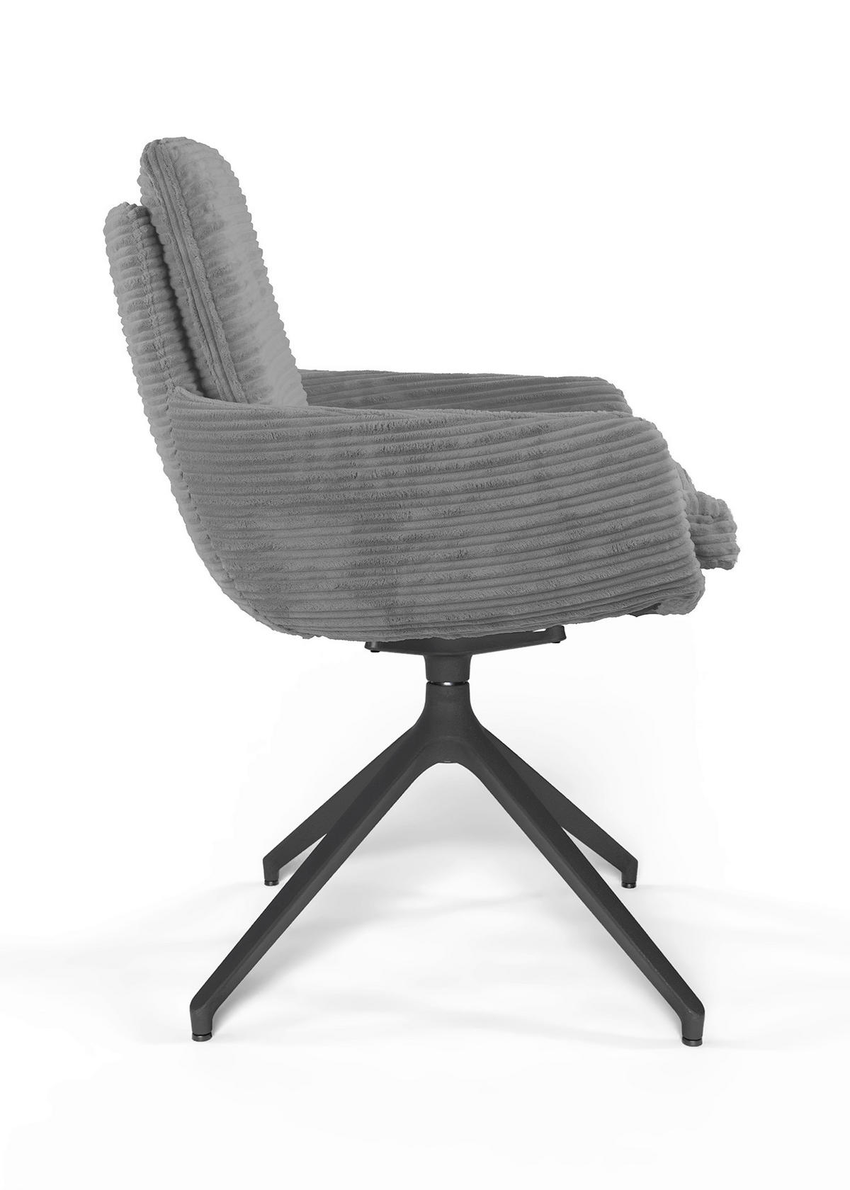 ARMLEHNSTUHL  Beinauswahl, Sitzfläche 360° drehbar, Stoff-/Lederauswahl gerippt  Dunkelgrau  - Dunkelgrau/Schwarz, Design, Textil/Metall (60/91/62cm) - Valdera