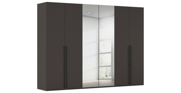 DREHTÜRENSCHRANK 301/235/61 cm,  in Graphitfarben, 6-türig  - Chromfarben/Schwarz, Basics, Glas/Holzwerkstoff (301/235/61cm) - Novel