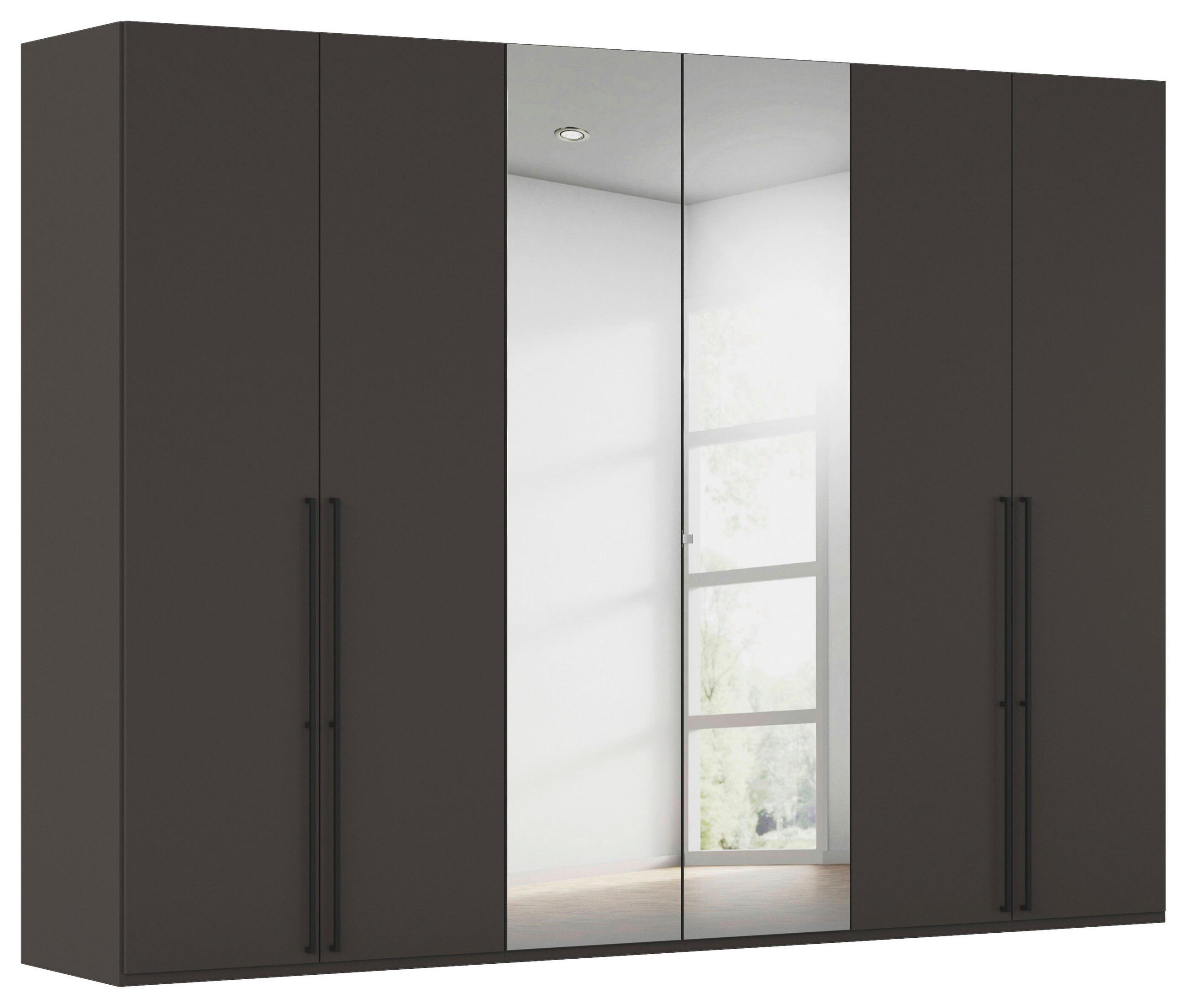 DREHTÜRENSCHRANK 301/223/61 cm,  in Graphitfarben, 6-türig  - Chromfarben/Schwarz, Basics, Glas/Holzwerkstoff (301/223/61cm) - Novel