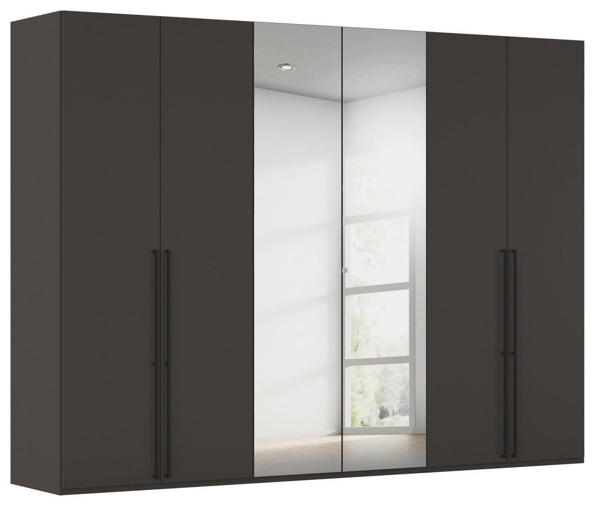 DREHTÜRENSCHRANK 301/223/61 cm,  in Graphitfarben, 6-türig  - Chromfarben/Schwarz, Basics, Glas/Holzwerkstoff (301/223/61cm) - Novel