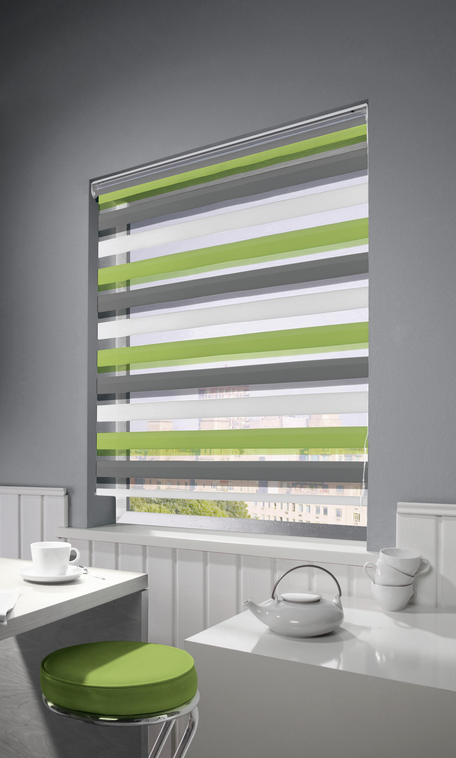 DOPPELROLLO  halbtransparent   80/210 cm   - Weiß/Grau, Basics, Kunststoff (80/210cm)