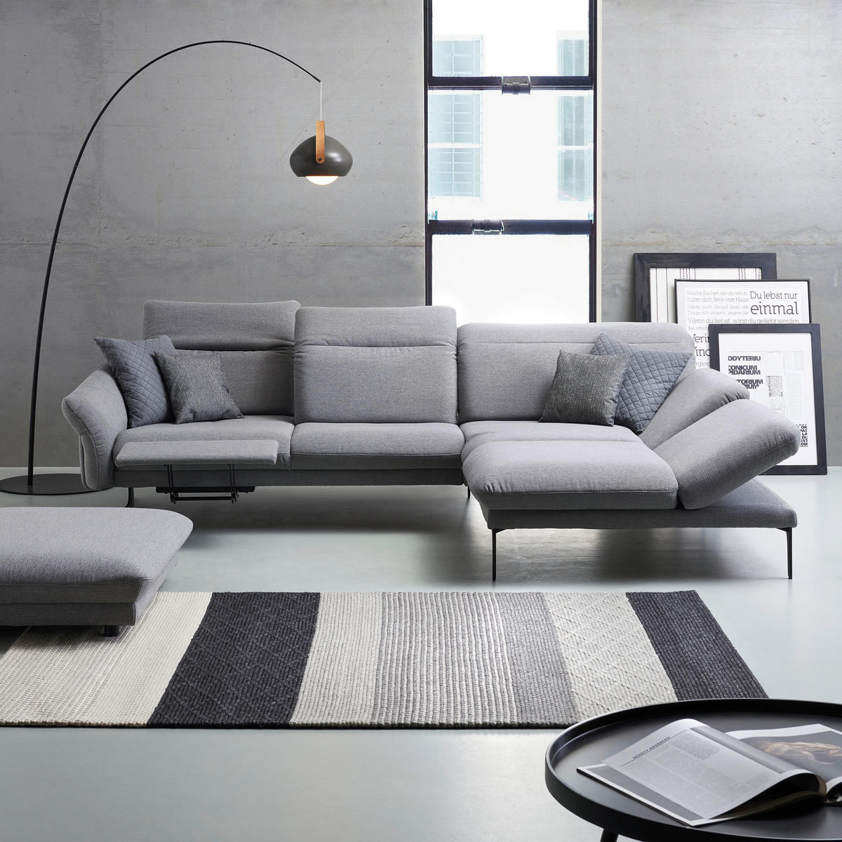 ECKSOFA Dunkelrot Echtleder  - Anthrazit/Dunkelrot, Design, Leder/Metall (299/203cm) - Himolla