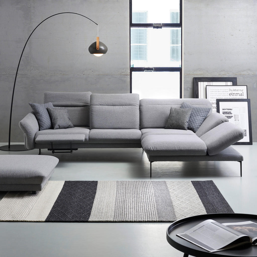 Thumbnail - Himolla Ecksofa, Grau, Leder, Echtleder, Longlife-Leder, Dickleder, 3,5-Sitzer, Ottomane rechts, L-Form, 299x203 cm, Bla...