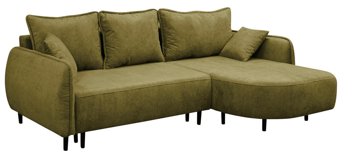 ECKSOFA MURANO Grün Chenille Zierkissen, Rückenkissen, Bettkasten  - Schwarz/Grün, Design, Holz/Textil (242/167cm) - MID.YOU