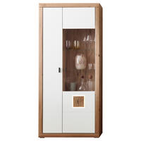 VITRINE BORKUM Weiss, Eiche Artisan  92,9/206,3/37,3 cm  - Weiss/Anthrazit, Konventionell, Glas/Holzwerkstoff (92,9/206,3/37,3cm) - Stylife