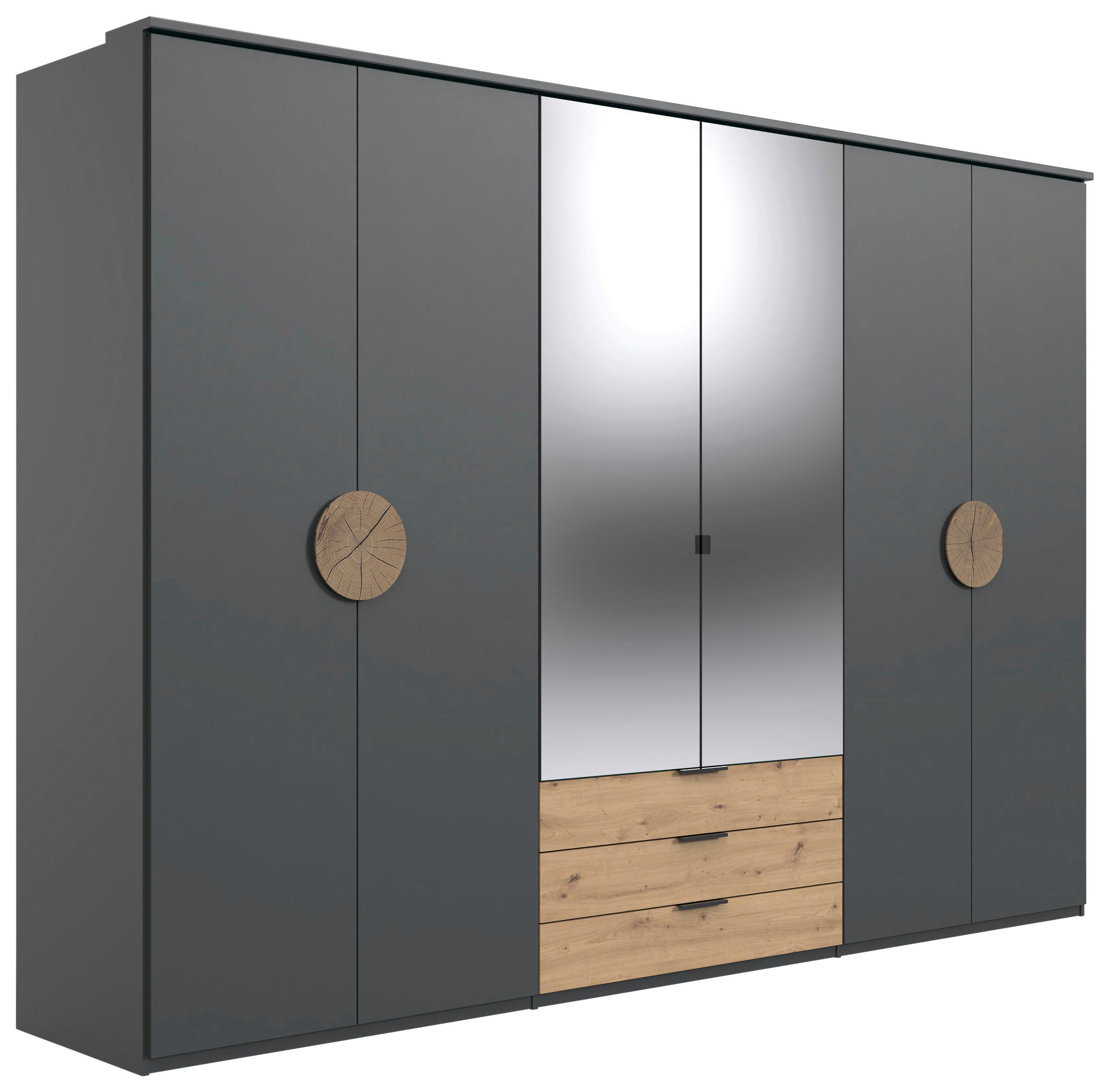 GARDEROB 270/210/58 cm 6-dörrar - grafitfärgad/ekfärgad, Design, trämaterial/glas (270/210/58cm) - Ti'me