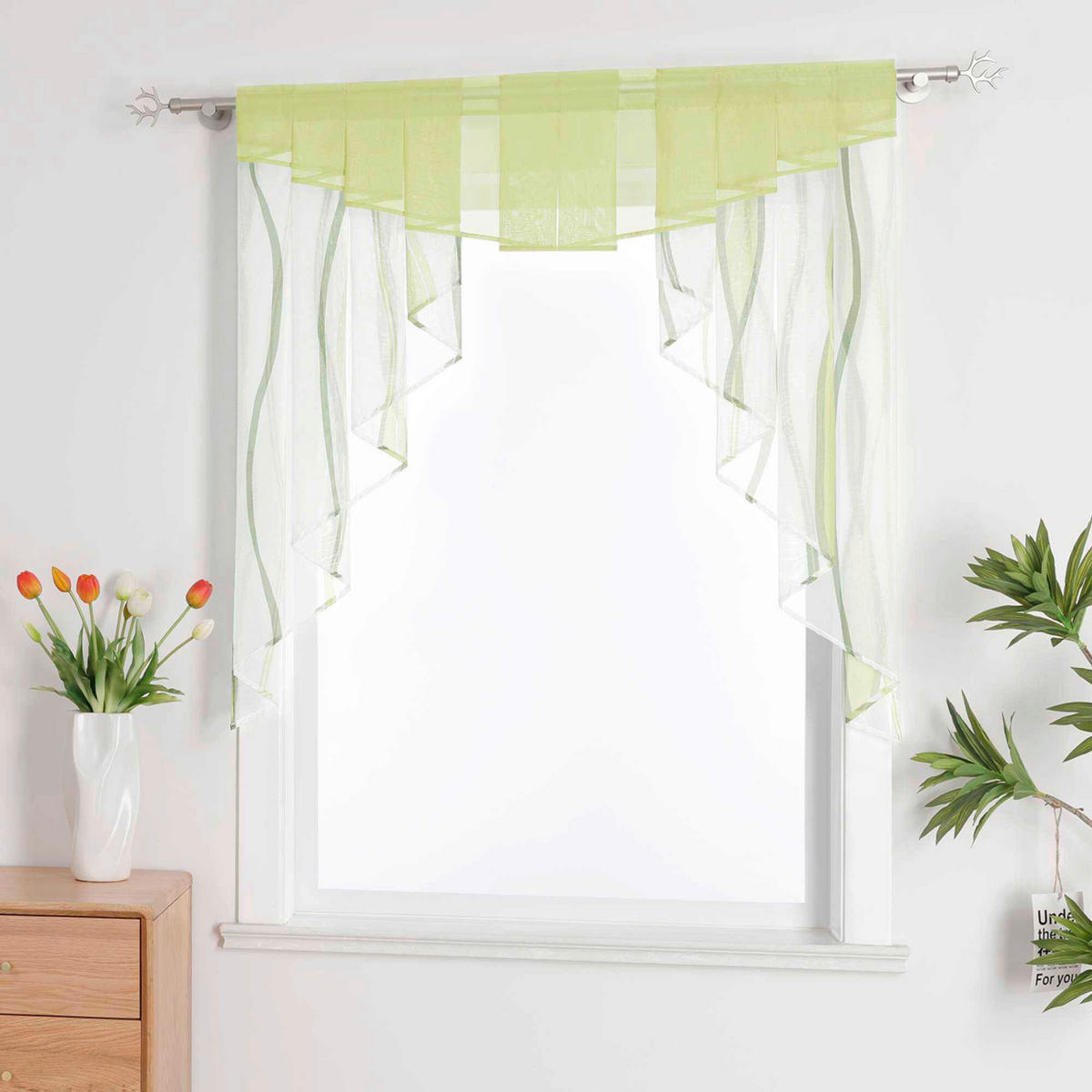 KURZGARDINE   140/145 cm   - Weiß/Grün, Basics, Textil (140/145cm)