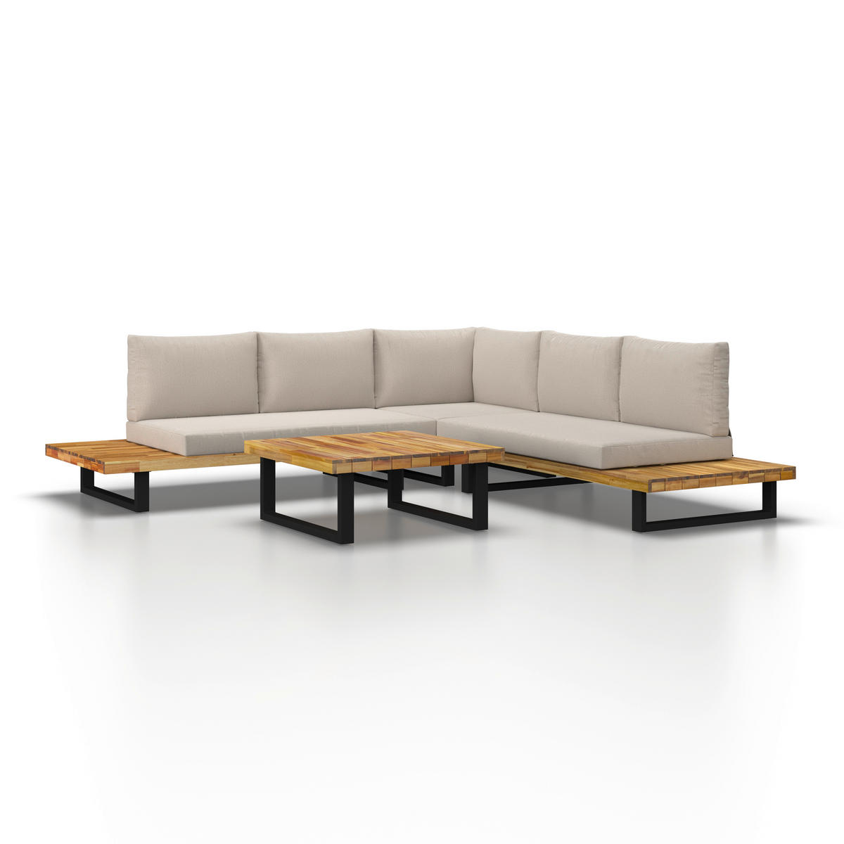 BAŠTENSKA GARNITURA  - prirodna boja/crna, Moderno, drvo/metal (254/78/82cm) - Bessagi Garden