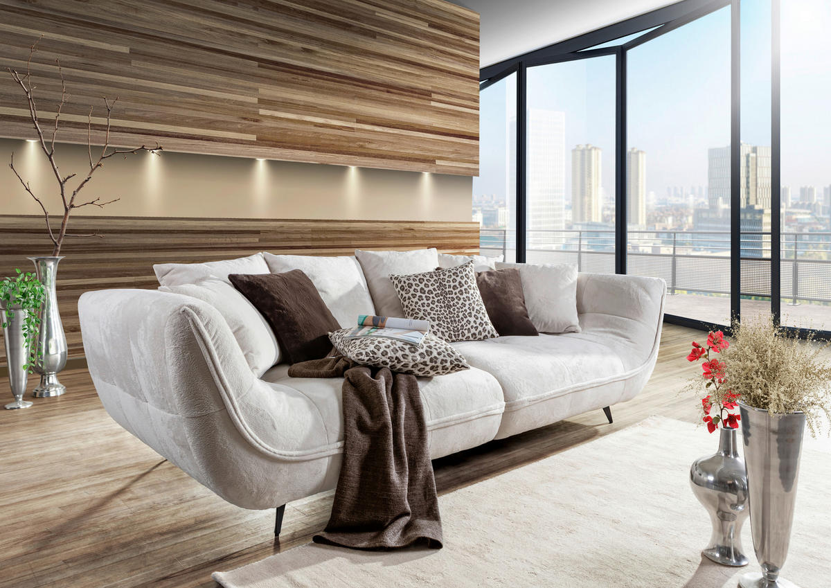 BIGSOFA Flachgewebe Creme  - Dunkelbraun/Beige, Design, Textil/Metall (275/80/123cm) - Lomoco