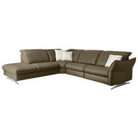 ECKSOFA in Echtleder Mokka  - Edelstahlfarben/Orange, Design, Leder/Metall (258/292cm) - Hukla