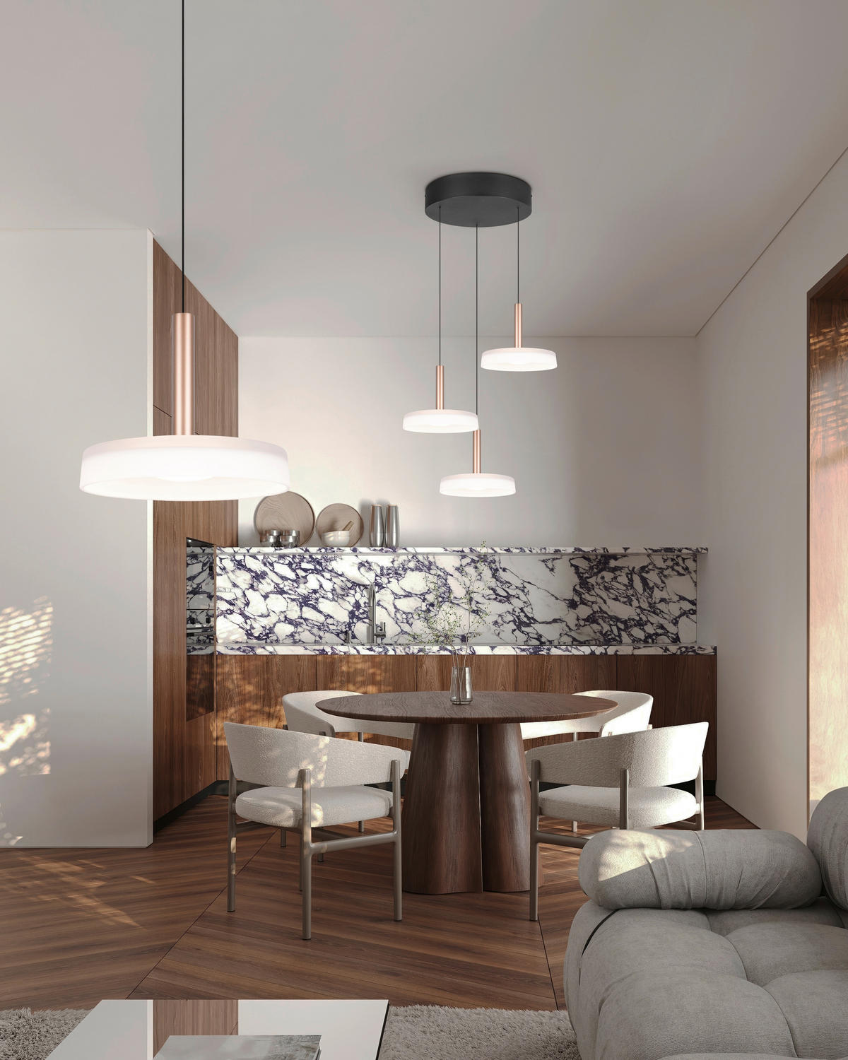 LED-PENDELLEUCHTE Celeste 35/200 cm   - Braun/Weiß, Design, Glas/Metall (35/200cm) - Trio Leuchten